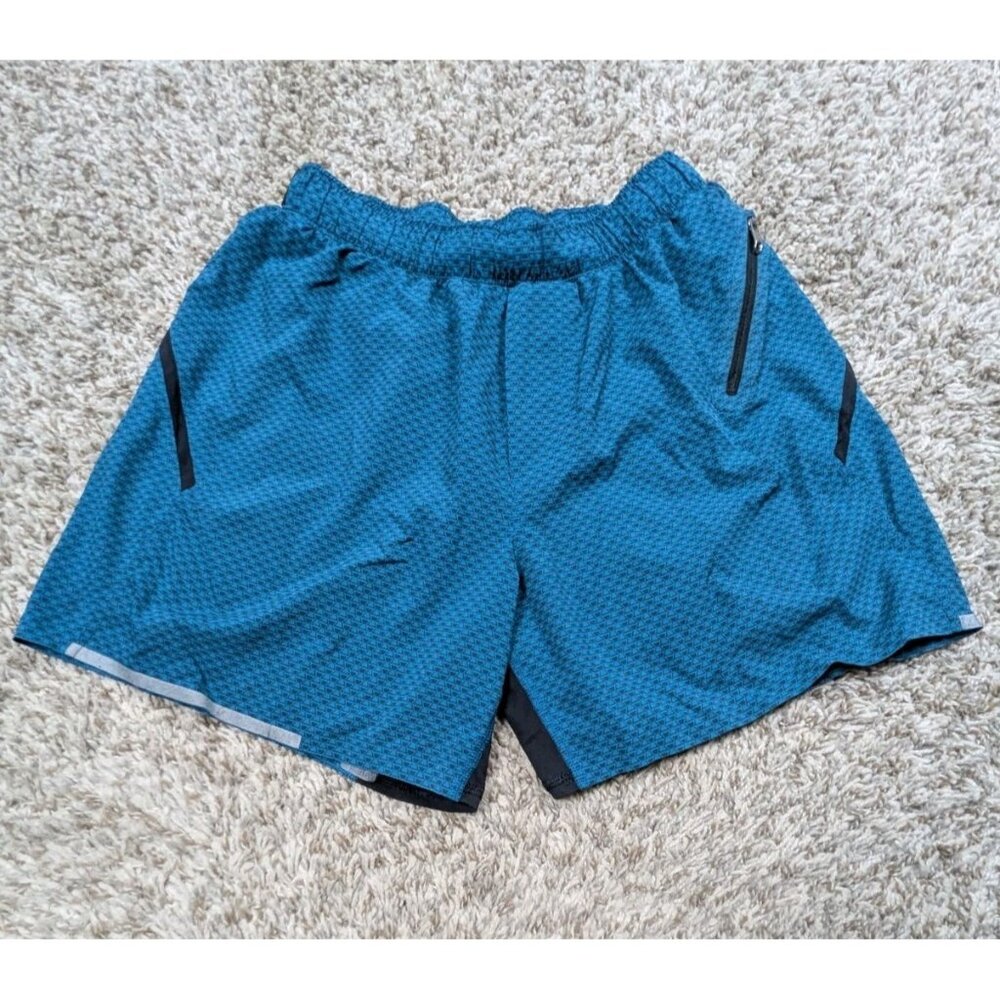Lululemon Surge Lined Shorts Mens Small Geometric Green Running 4.5" Inseam